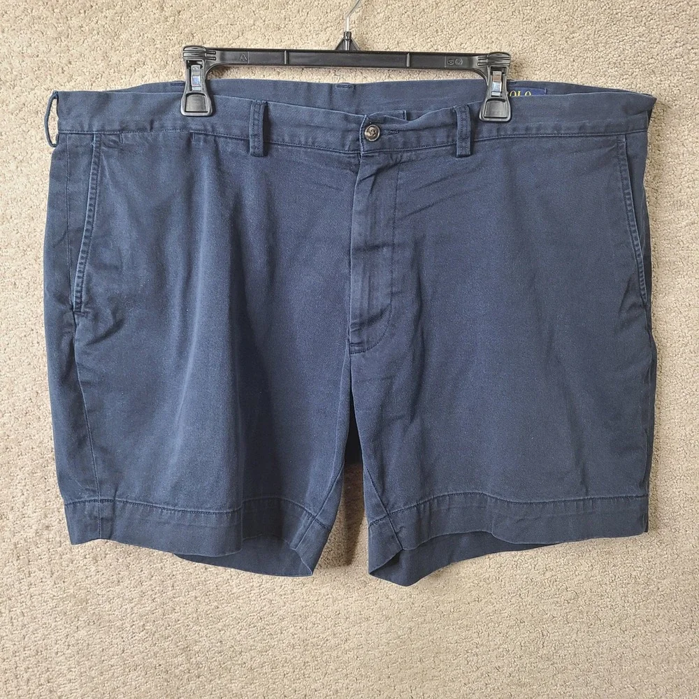 Polo Ralph Lauren Shorts Mens 42 Navy Blue Classic Fit 6 Cotton Chino Flat Front